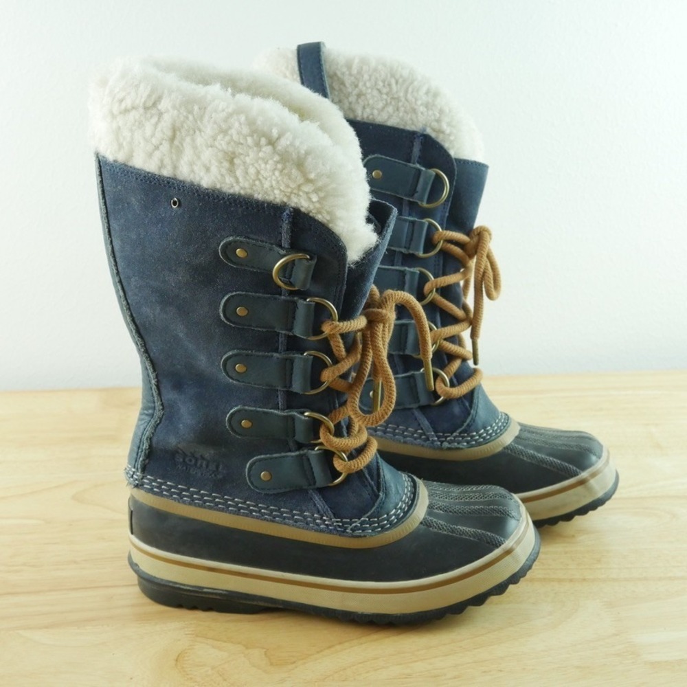 Sorel Joan of Arctic Shearling Boots Size 5 Navy Blue Lace Up Winter‎ Heritage